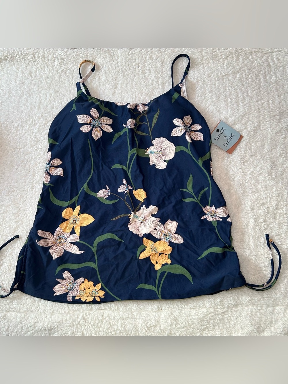 Shade & Shore Women’s Tankini Top Blue Floral Print XL NEW